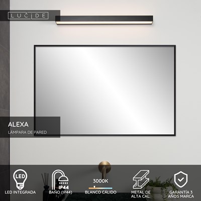 Lucide ALEXA - Lámpara de pared Baño - LED - 1x8W 3000K - IP44 - Negro